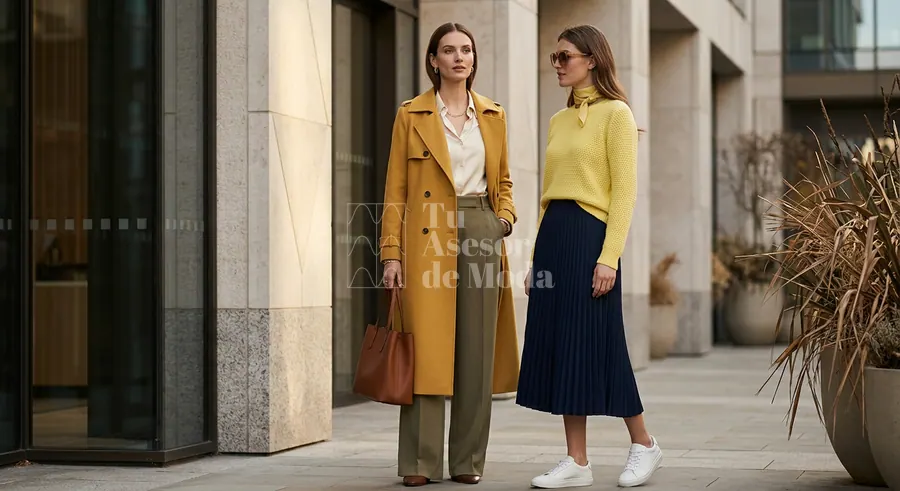 varios looks mostrando tonos mantequilla, pastel e intenso dentro del mismo concepto de color amarillo