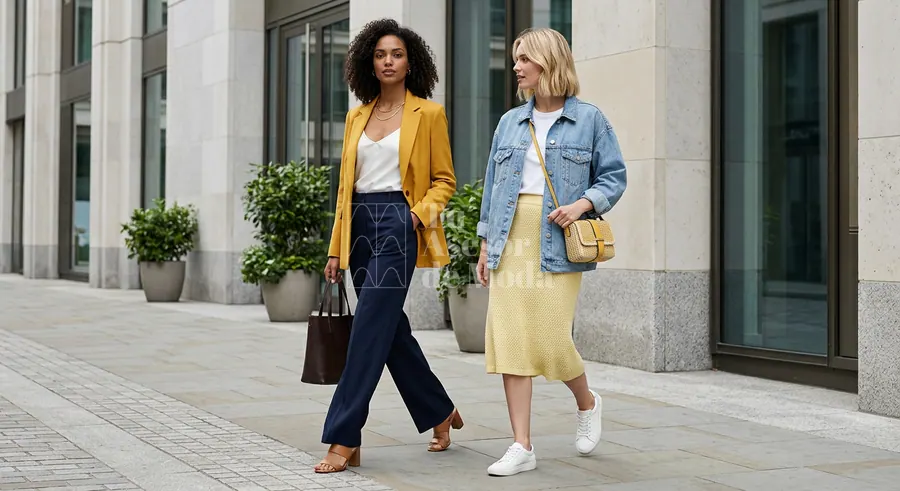 tres maneras de llevar prendas amarillas como camisa vestido y punto en un mismo lenguaje visual