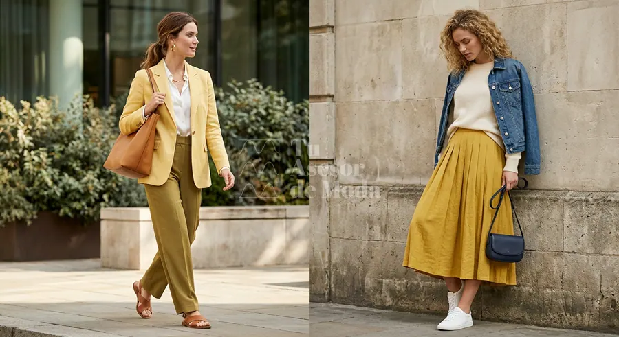 looks sofisticados en amarillo con enfoque elegante y minimalista