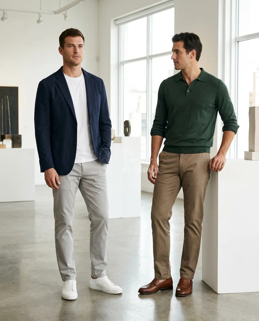 paleta neutra para armario cápsula hombre con azul marino gris beige y oliva