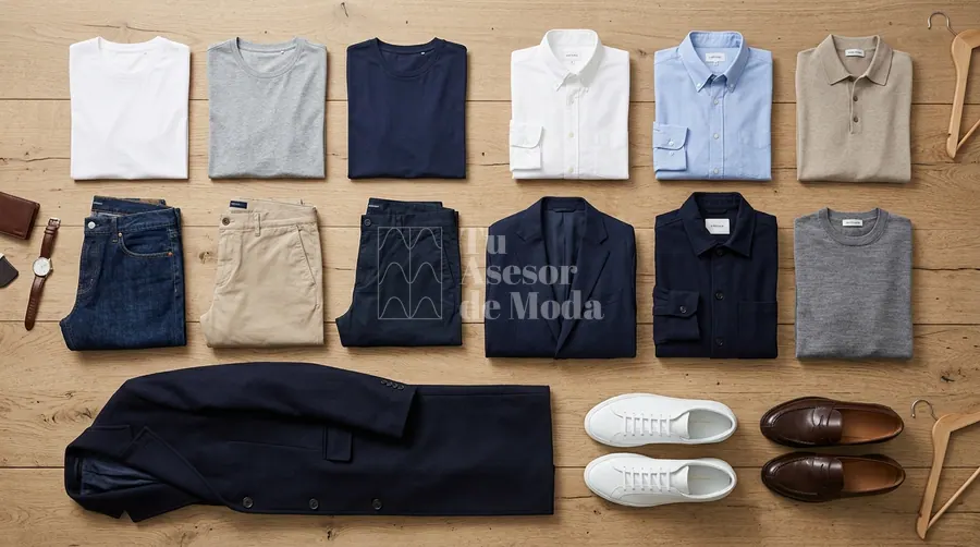 selección completa de prendas recomendadas para un armario cápsula hombre