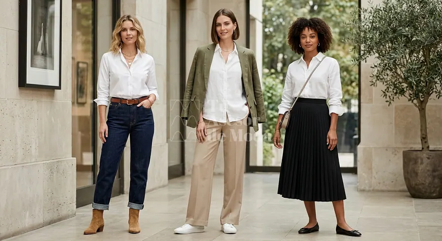 looks de mujer con blusa blanca y jeans en distintos estilos