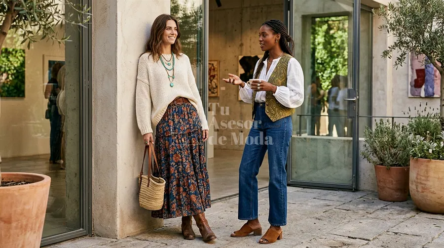 prendas clave del estilo boho chic mujer con vestidos blusas y accesorios