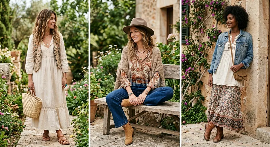 outfits boho chic mujer equilibrados con prendas fluidas y accesorios sobrios