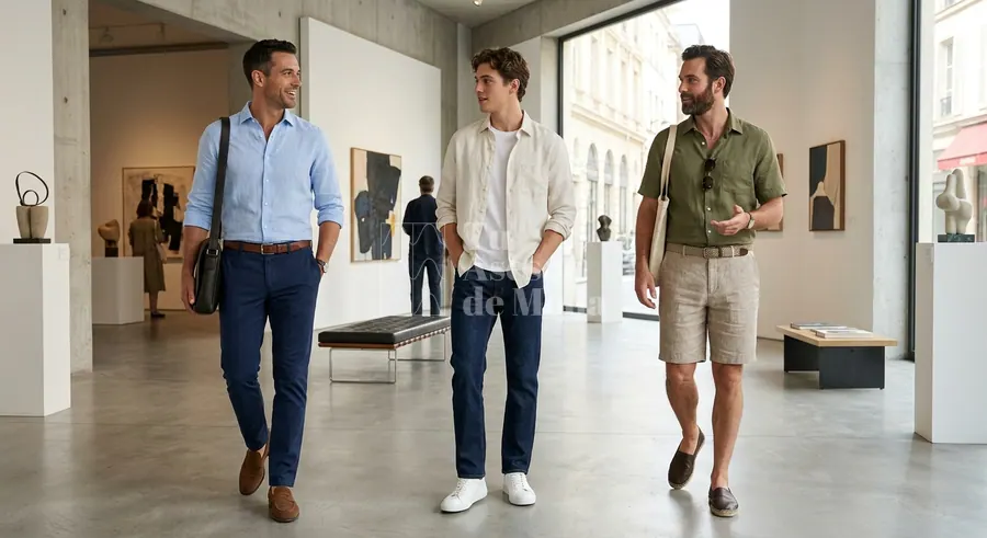 camisa de lino para hombre combinada con pantalón chino en un look smart casual