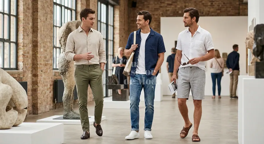 camisa de lino masculina con pantalón de vestir para una oficina de verano
