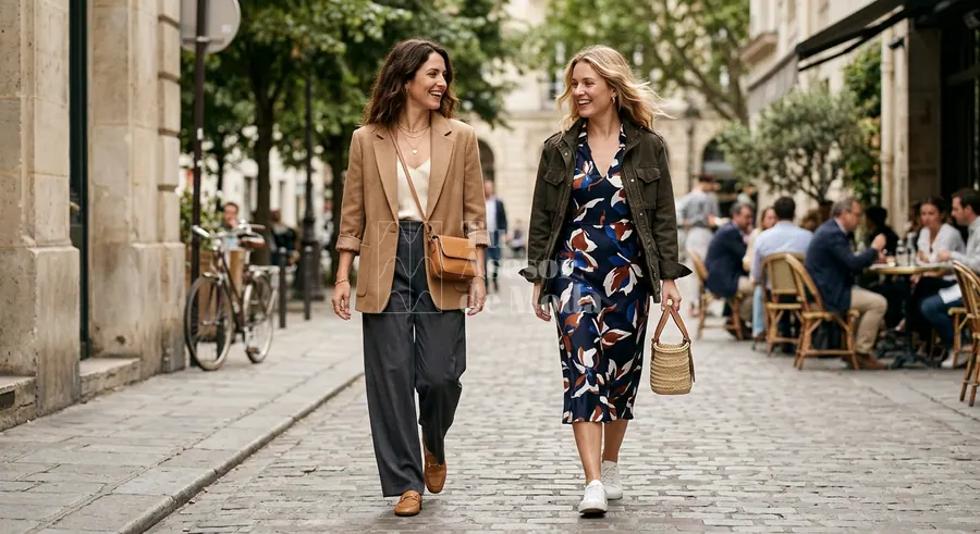 variantes de look casual elegante mujer con vestidos pantalones y capas ligeras