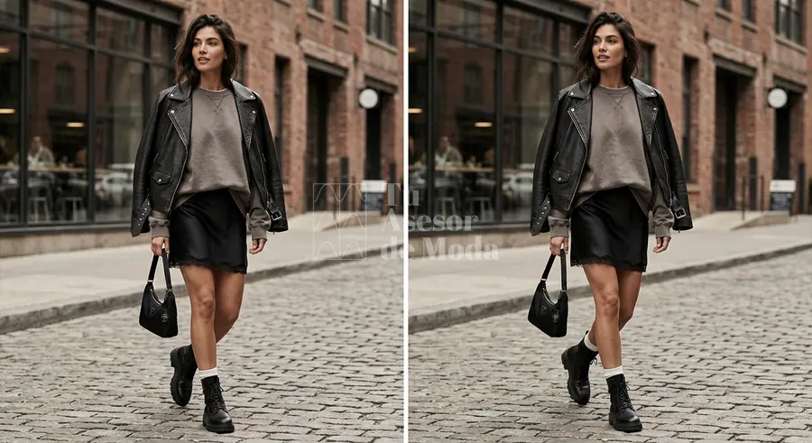 outfit con falda de cuadros inspirada en los 90