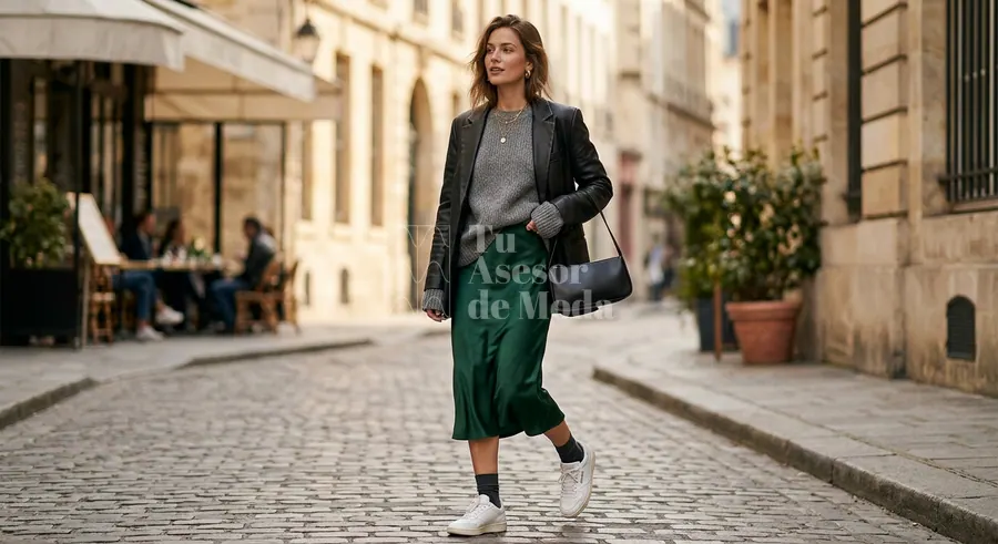estilismo femenino con minifalda noventera y blazer