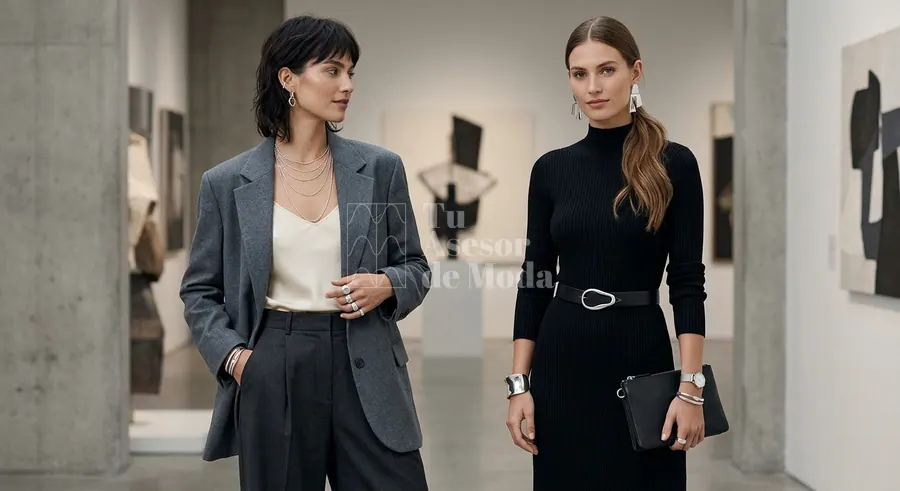 joyas plateadas con blazer camisa blanca y prendas elegantes