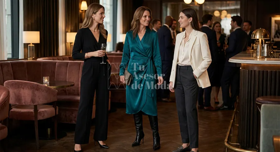 looks para cena de empresa mujer con distintas opciones de formalidad
