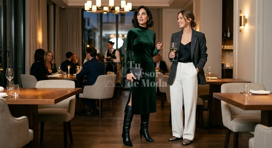 looks para cena de empresa mujer con pantalón blazer y zapatos elegantes