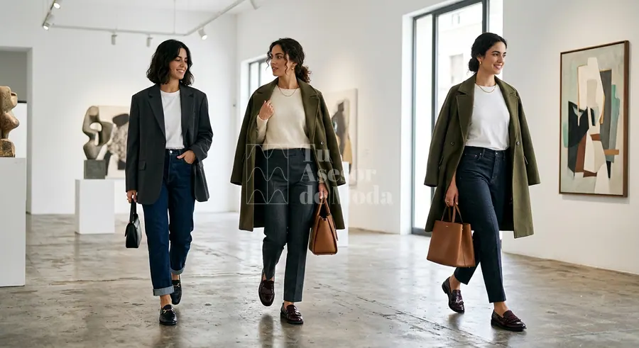 looks de mujer con mocasines y jeans rectos en distintos estilos