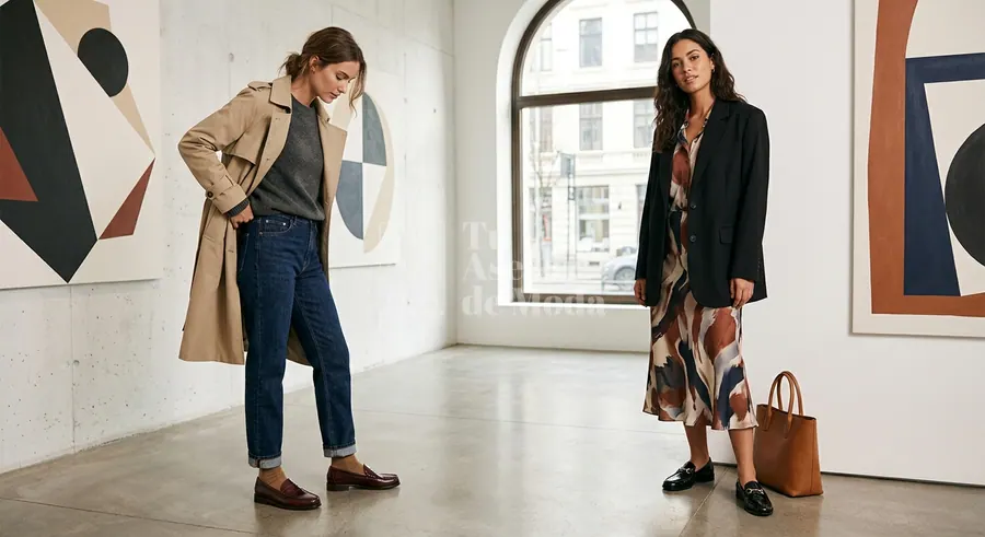 mocasines de mujer clásicos y chunky combinados con pantalones y faldas