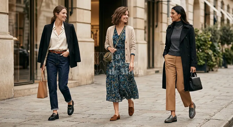 outfits actuales con mocasines mujer para oficina y día a día