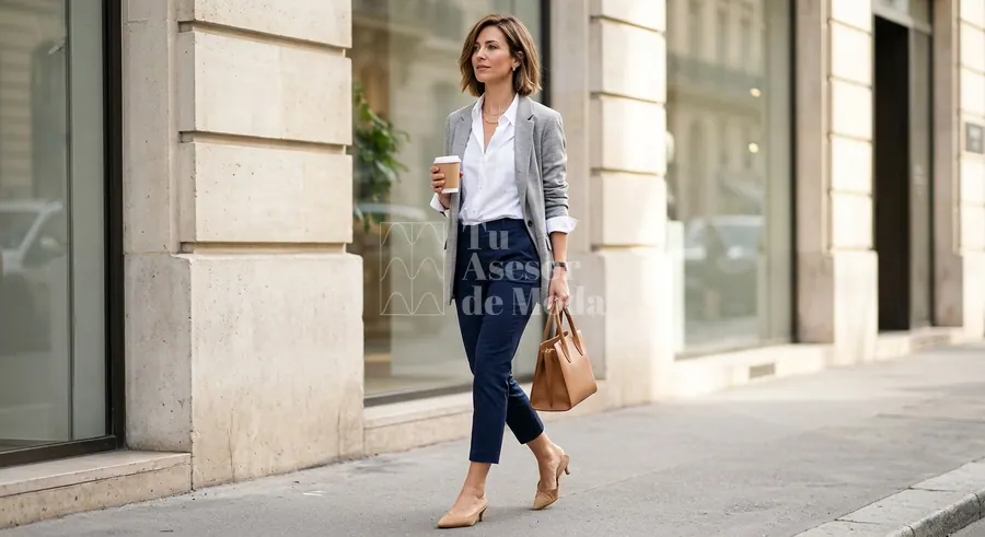 outfit elegante con pantalones capri y zapatos bajos