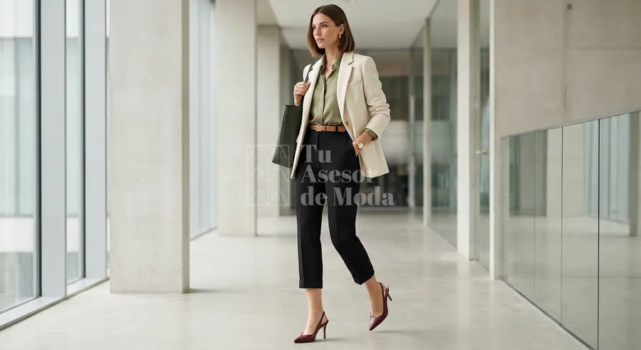 conjunto urbano con pantalones capri y camisa blanca