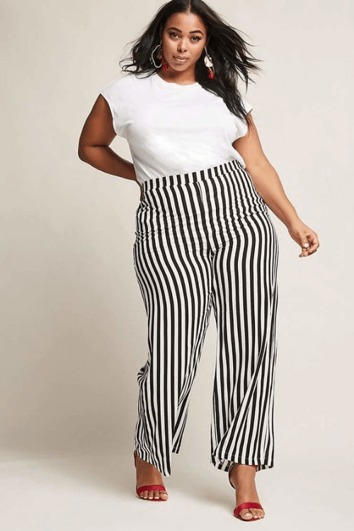 look pantalon a rayas para mujeres gorditas