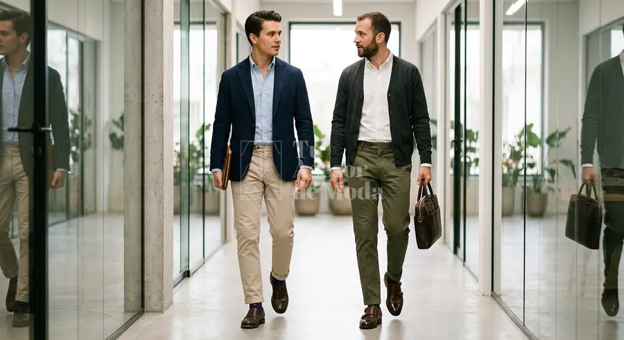 diferentes combinaciones de calzado con pantalón azul marino beige gris y jean oscuro en oficina